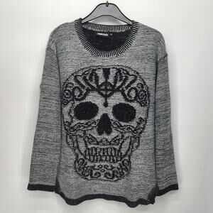 Jawbreaker Gray & Black Skull Goth Emo Alt Punk Crew Neck Knit Sweater Women's M